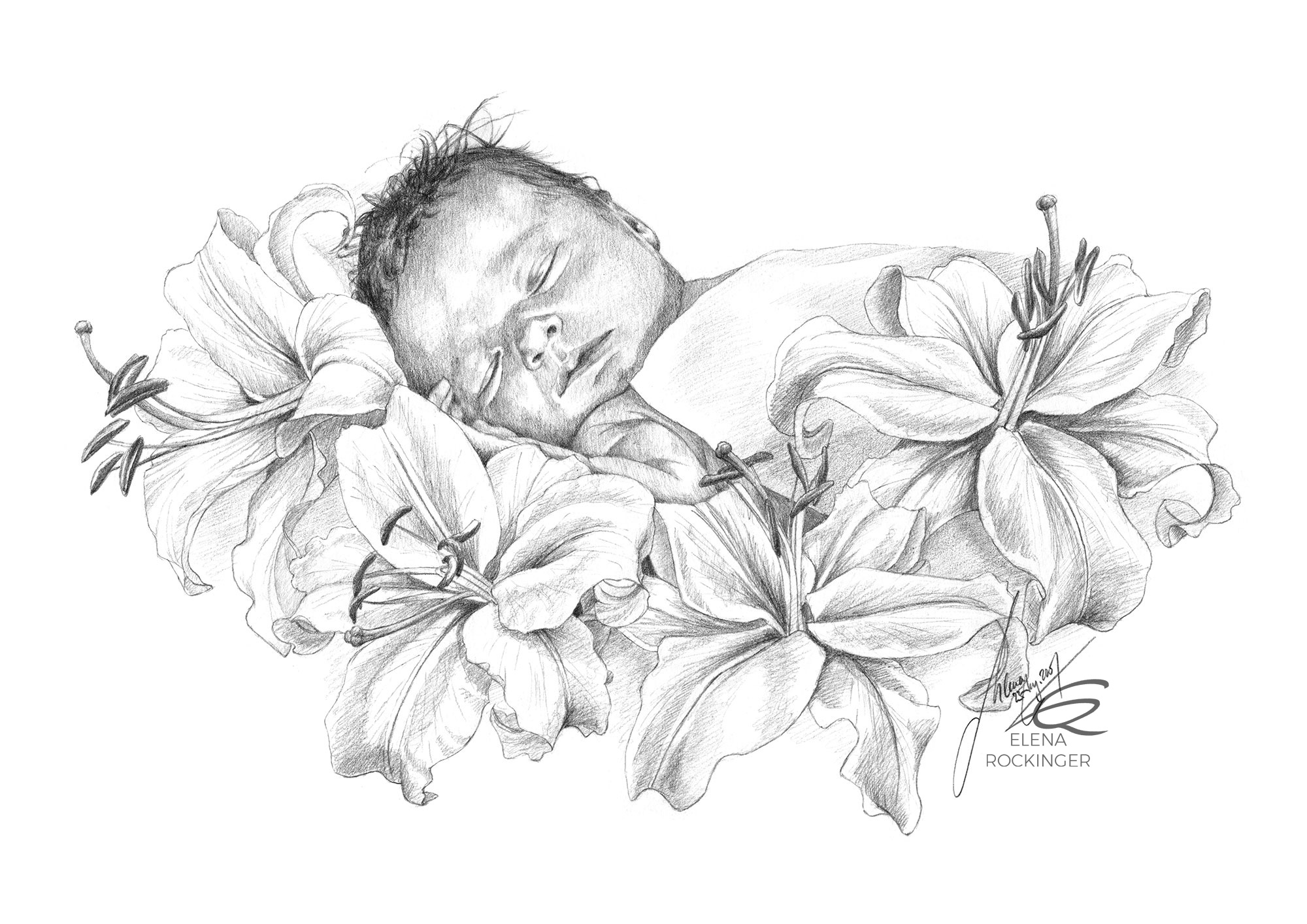 Field Portrait 06 elena rockinger field portrait lily baby graphite drawing sig
