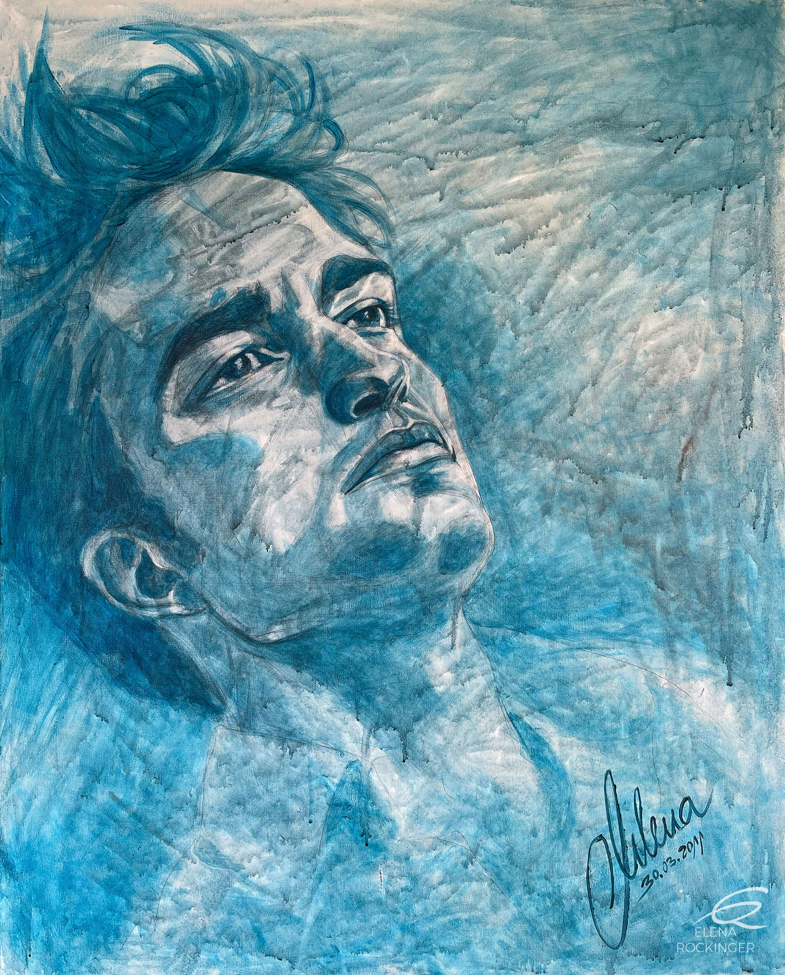 Field Portrait 09 elena rockinger field portrait robert pattinson blue soul acrylic painting sig